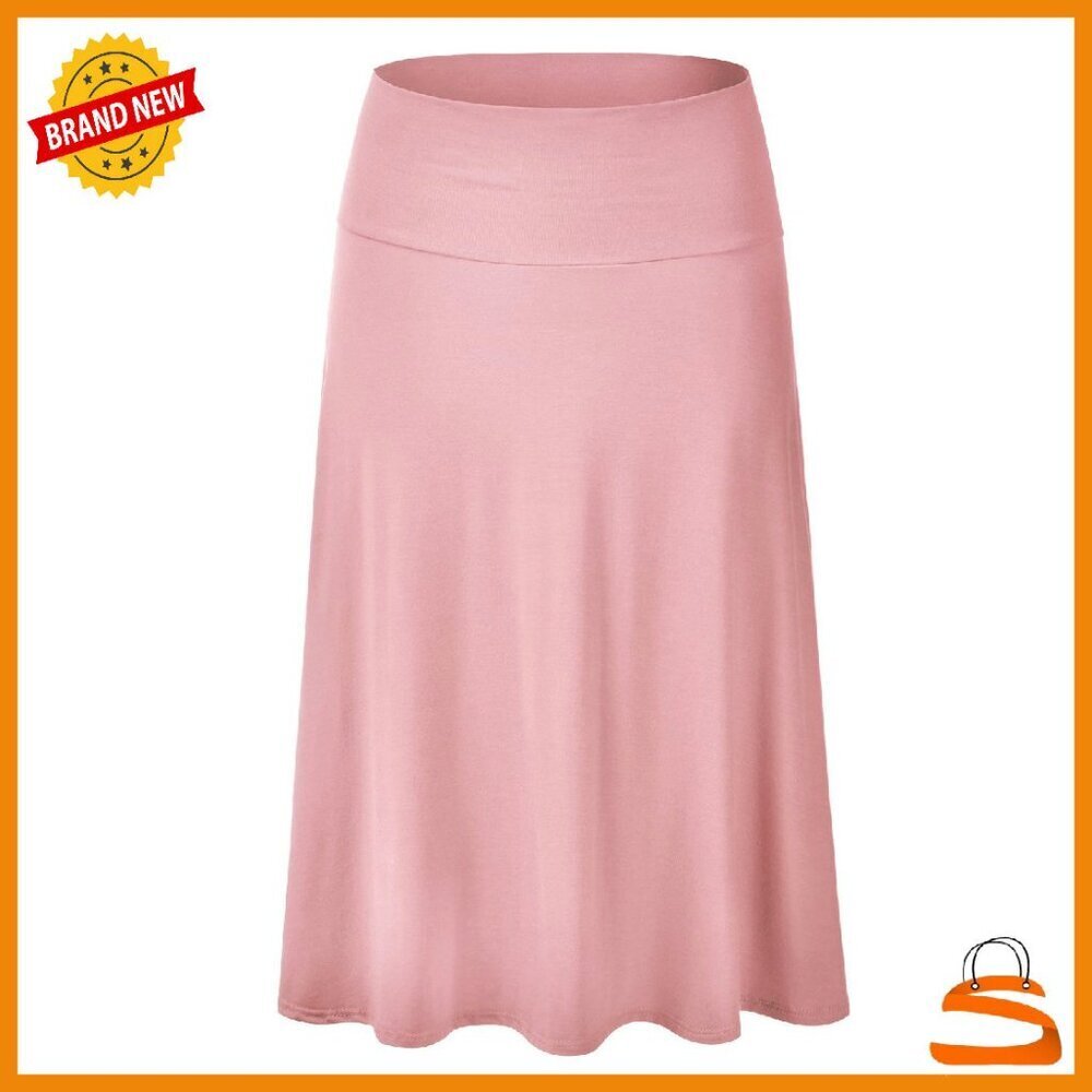 Lightweight Flared Midi Skirt Elastic Waist Knee Length Size S-3XL